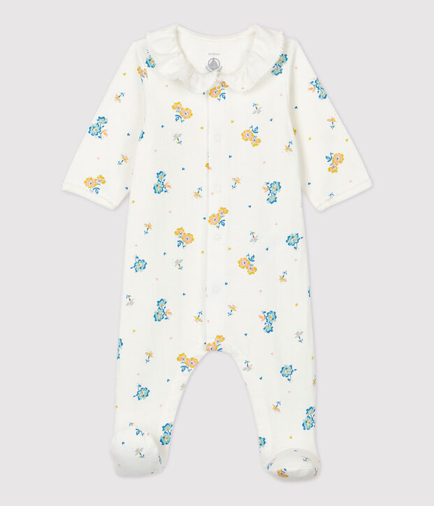 Pelele con cuello con estampado de flores de beb&eacute; de terciopelo de algod&oacute;n org&aacute;nico blanco/multicolor